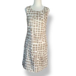 Peserico Beige White Abstract Animal Checkered Print Sleeveless Shift Dress 6